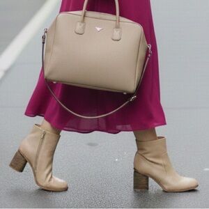 Korks Destiny Vegan Ankle Boots Cream Block Heel Zip | Women’s US 9.5 | NWB